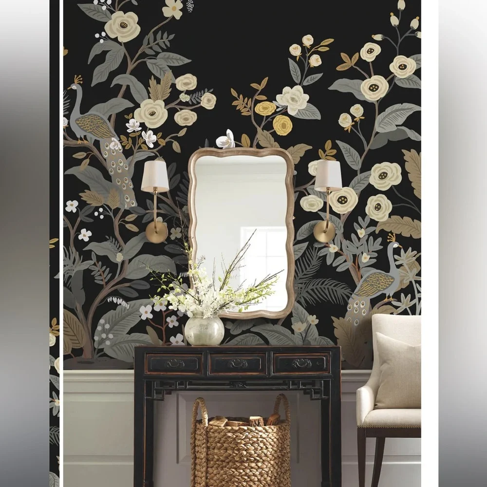 Rifle Paper Co. Peacock Wall Mural in Black